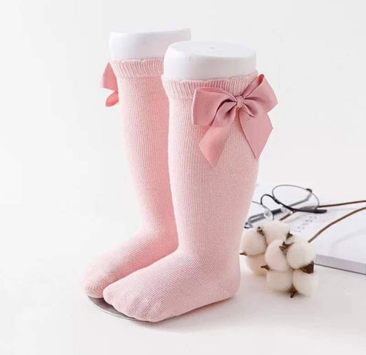 Pink Knee Hi bow socks